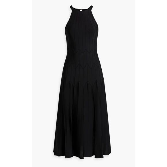 CAROLINA HERRERA Pleated Stretch-knit Midi Dress Fit Flare Elegant Minimalist L - Picture 3 of 16